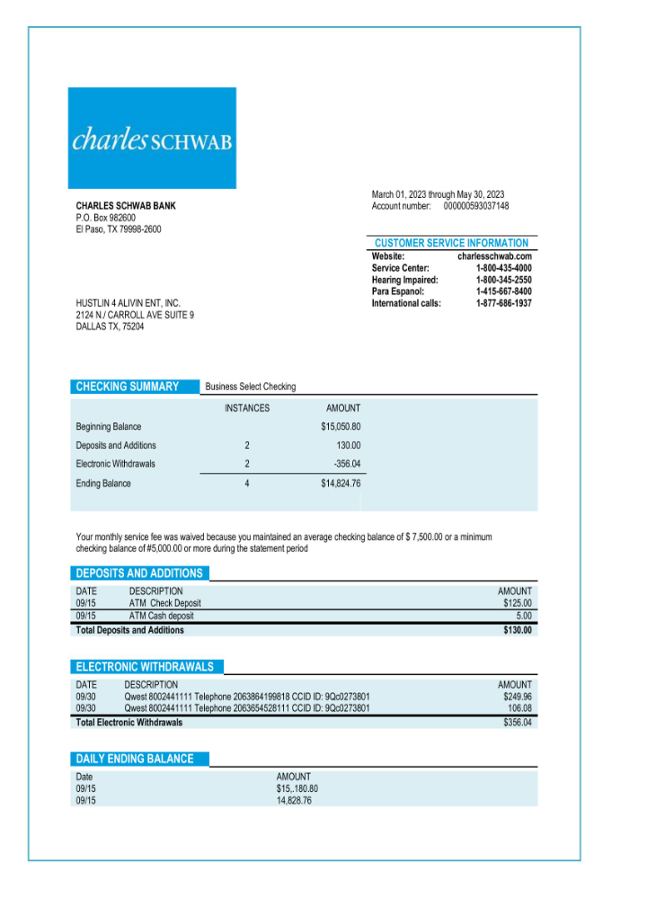  East West Bank firm account statement 